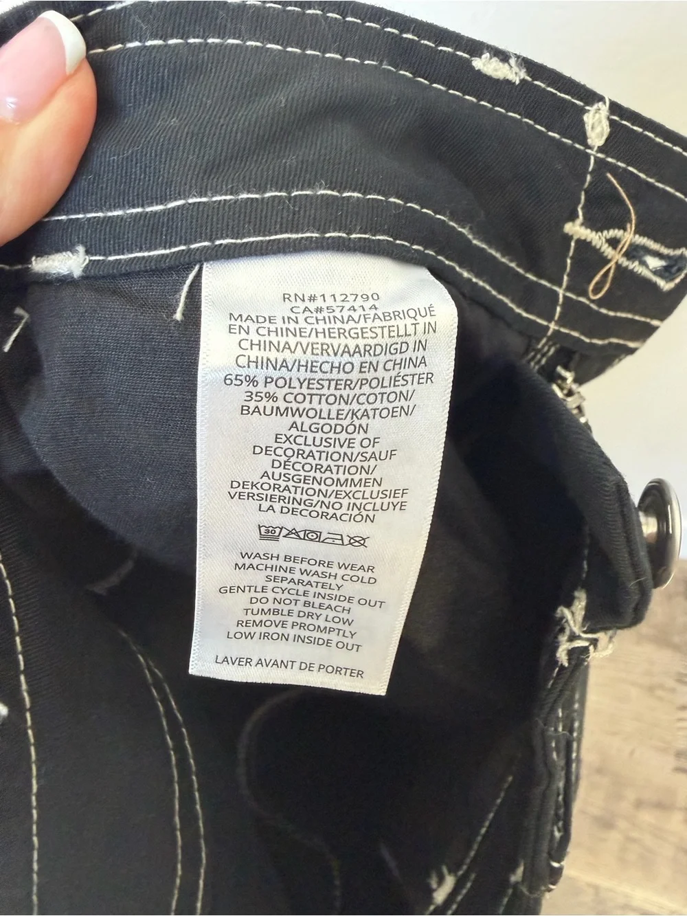 True Religion Cargo Pants Mens 32 Jet Black Horseshoe Contrast Stitch NWT